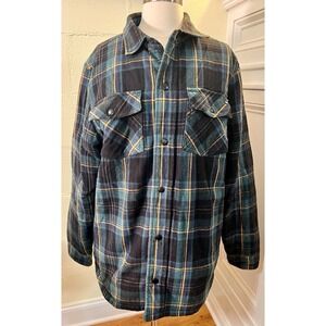 VANS Reversible BRICKELL SHIRT Barn JACKET Flannel Quilted GreeNavy Plaid Size M